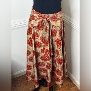 Chic A-Line Skirt with Orange Floral Pattern